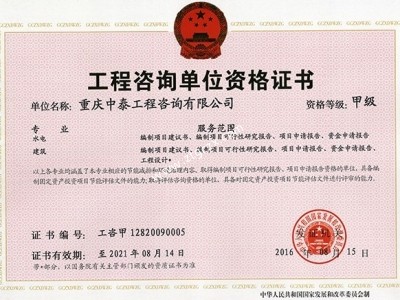中泰咨詢(xún)甲級(jí)資質(zhì)